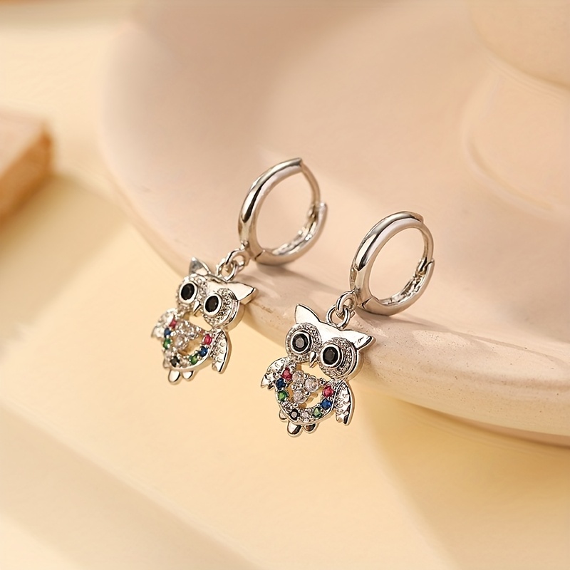 2pcs Vintage Bohemian Style Owl Pendant Earrings